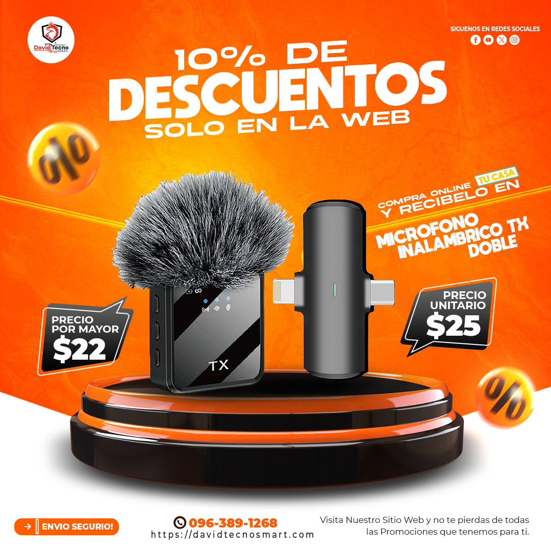 Micrófono Inalámbrico Profesional TX Doble para Celular y Cámara