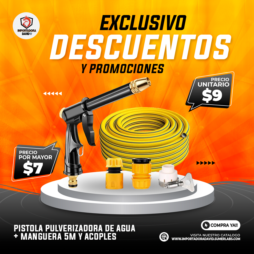Pistola Pulverizadora de Agua + Manguera 5M y Acoples