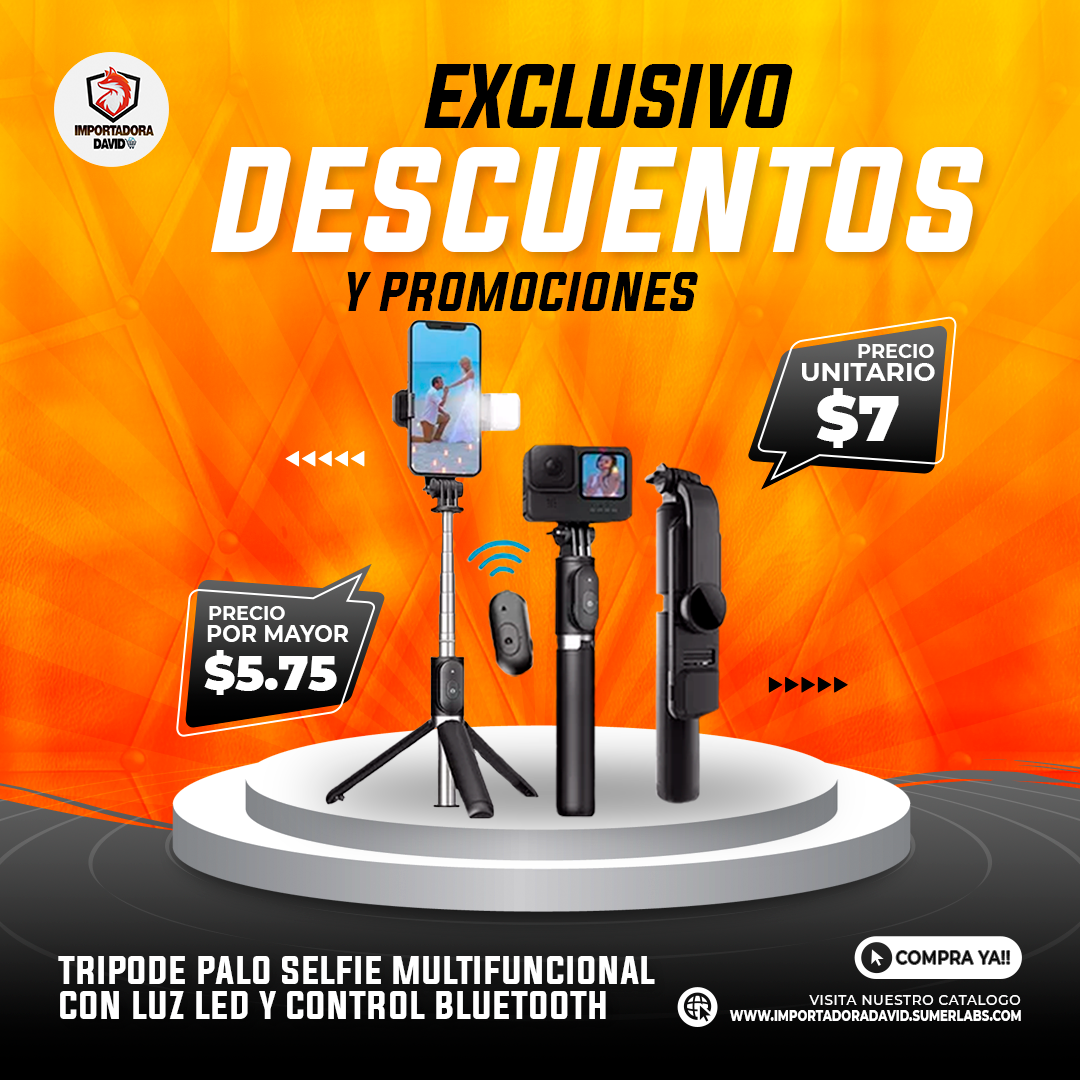 Tripode Palo Selfie Multifuncional Con Luz Led y Control Bluetooth