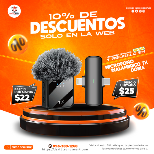 Micrófono Inalámbrico Profesional TX Doble para Celular y Cámara