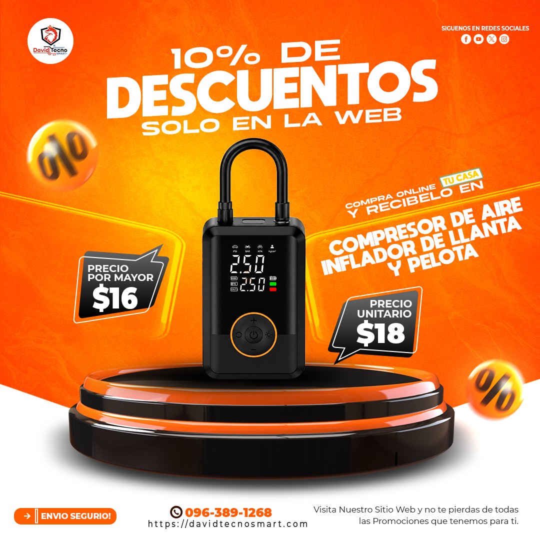 Compresor de Aire Inflador de llantas y Pelota Portatil Recargable
