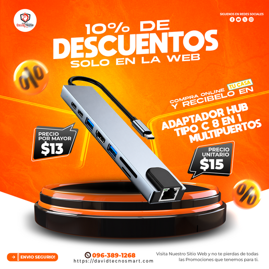 Adaptador Hub Tipo C 8 en 1 Multipuertos