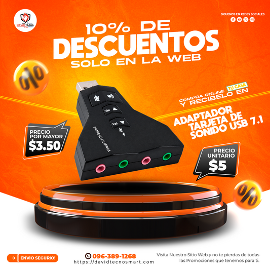 Adaptador Tarjeta de Sonido 4 Puertos USB 7.1