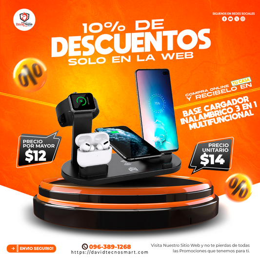 Base Cargador Inalambrico 3 en 1 Multifuncional