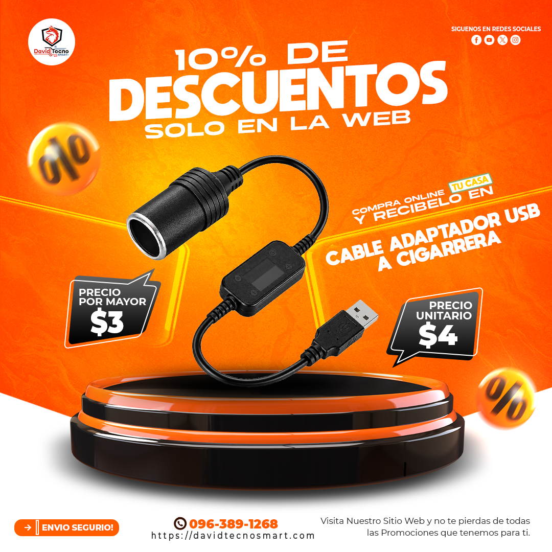 Cable Adaptador USB A Cigarrera Encendedor
