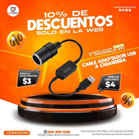 Cable Adaptador USB A Cigarrera Encendedor