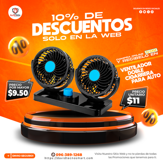 Ventilador Doble Cigarrera para Auto