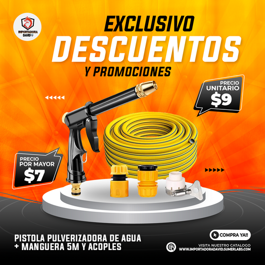 Pistola Pulverizadora de Agua + Manguera 5M y Acoples